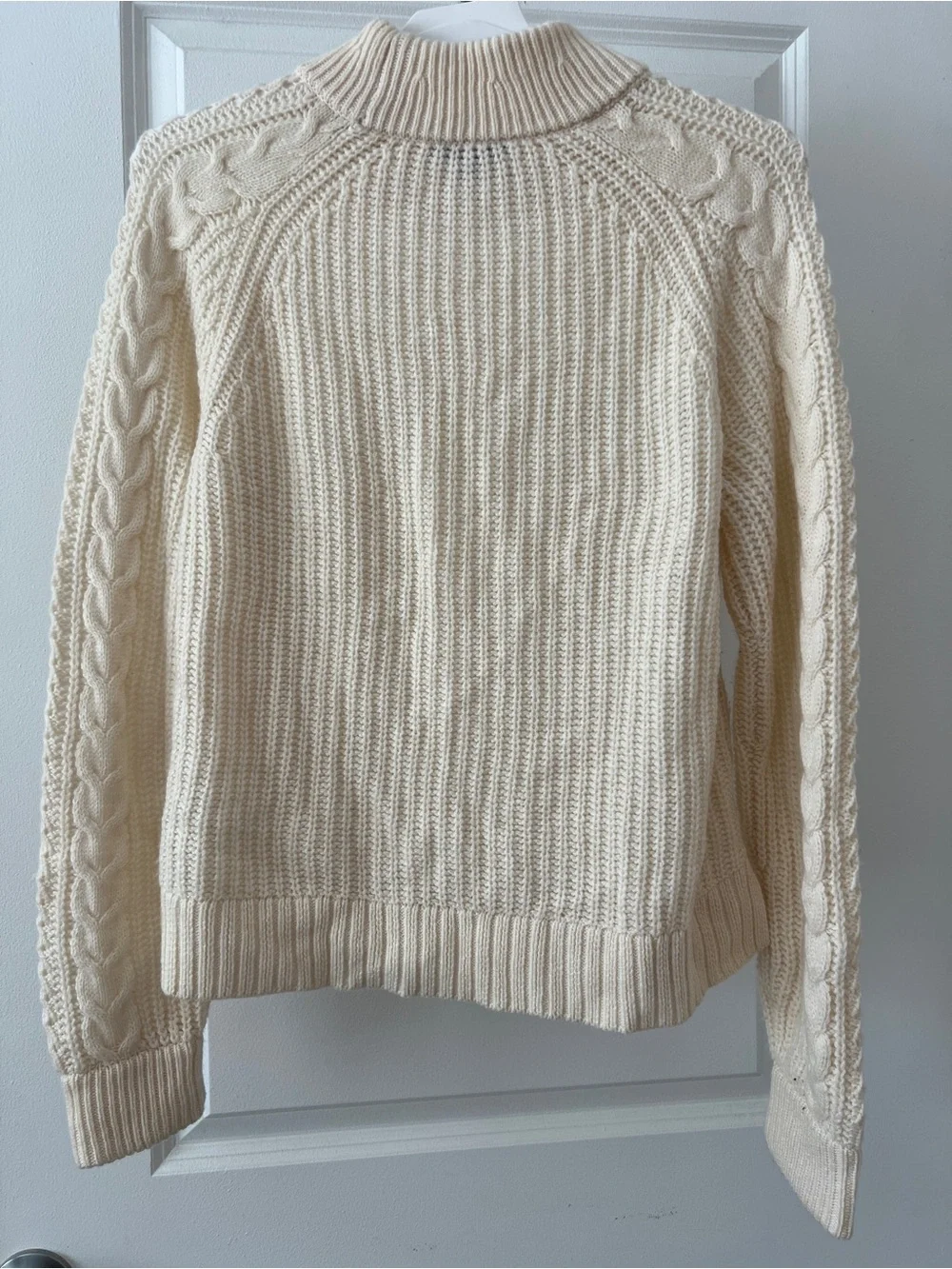 J. Crew Pom-Pom Cable-Knit Sweater Cream Lambswool Blend Small
